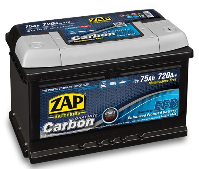 Baterie auto ZAP CARBON EFB Start & Stop 75Ah » SORGETI